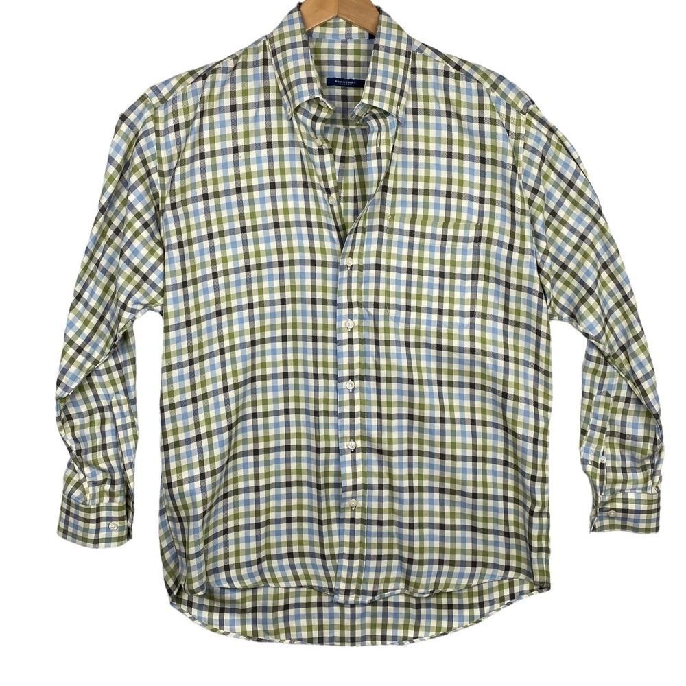 Burberry London Button Down Shirt Men’s Large Blue Green Plaid Designer